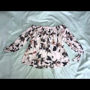 light pink floral off shoulder blouse